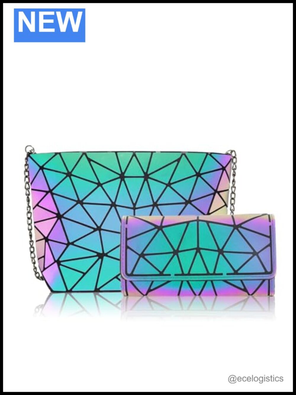 Holographic Geometric Crossbody Bag Clutch Wallet Set Faux Leather Women